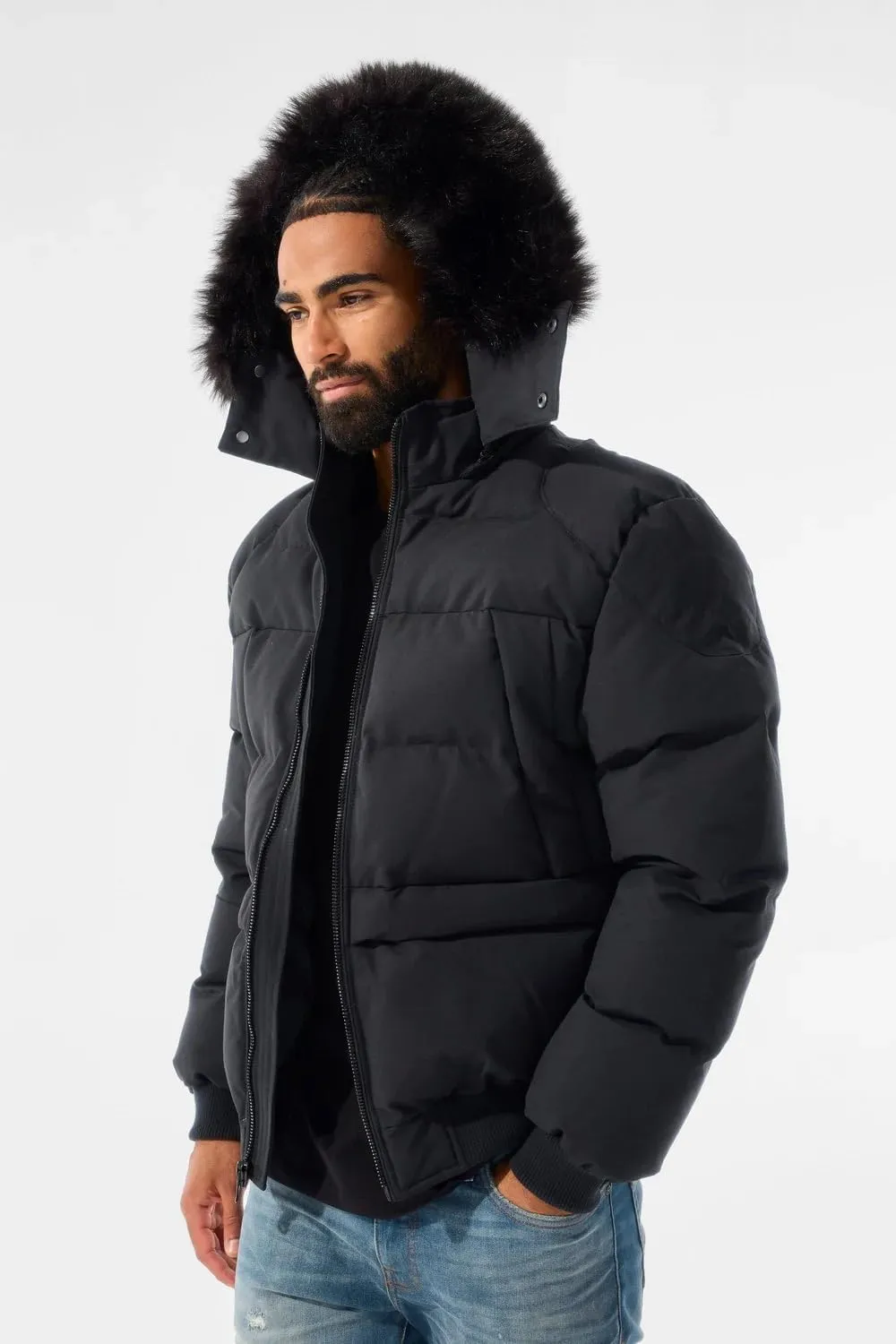 Cross Bay Bomber Jacket with Faux Fur Trim Hood, Quilted,