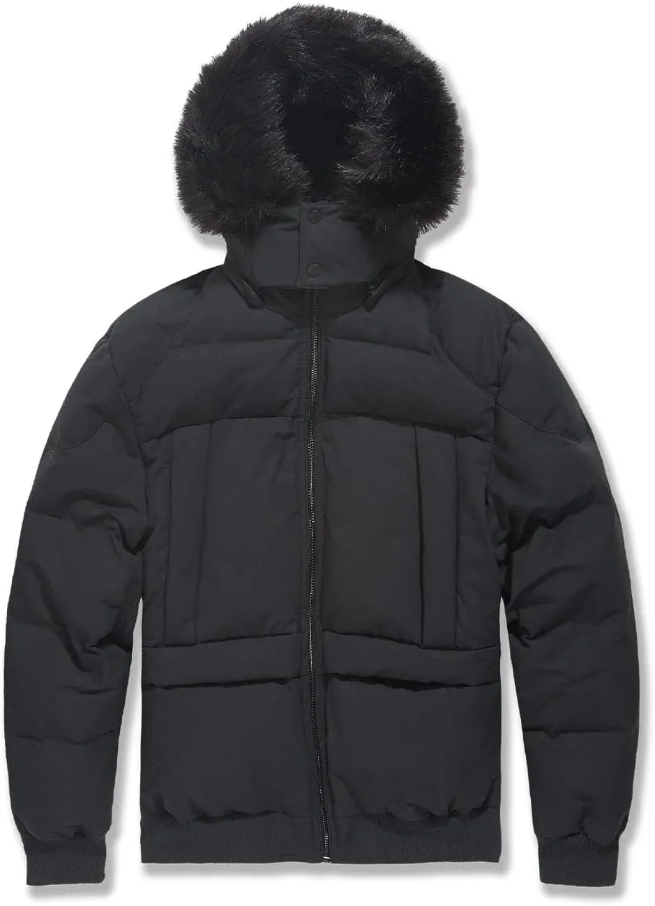 Cross Bay Bomber Jacket with Faux Fur Trim Hood, Quilted,
