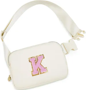 Crossbody Bag for Girls Belt Bag for Women - Fanny Pack for Kids Teen,Women Trendy Bag Fashion Monogrammed Waist Packs | Cream,K