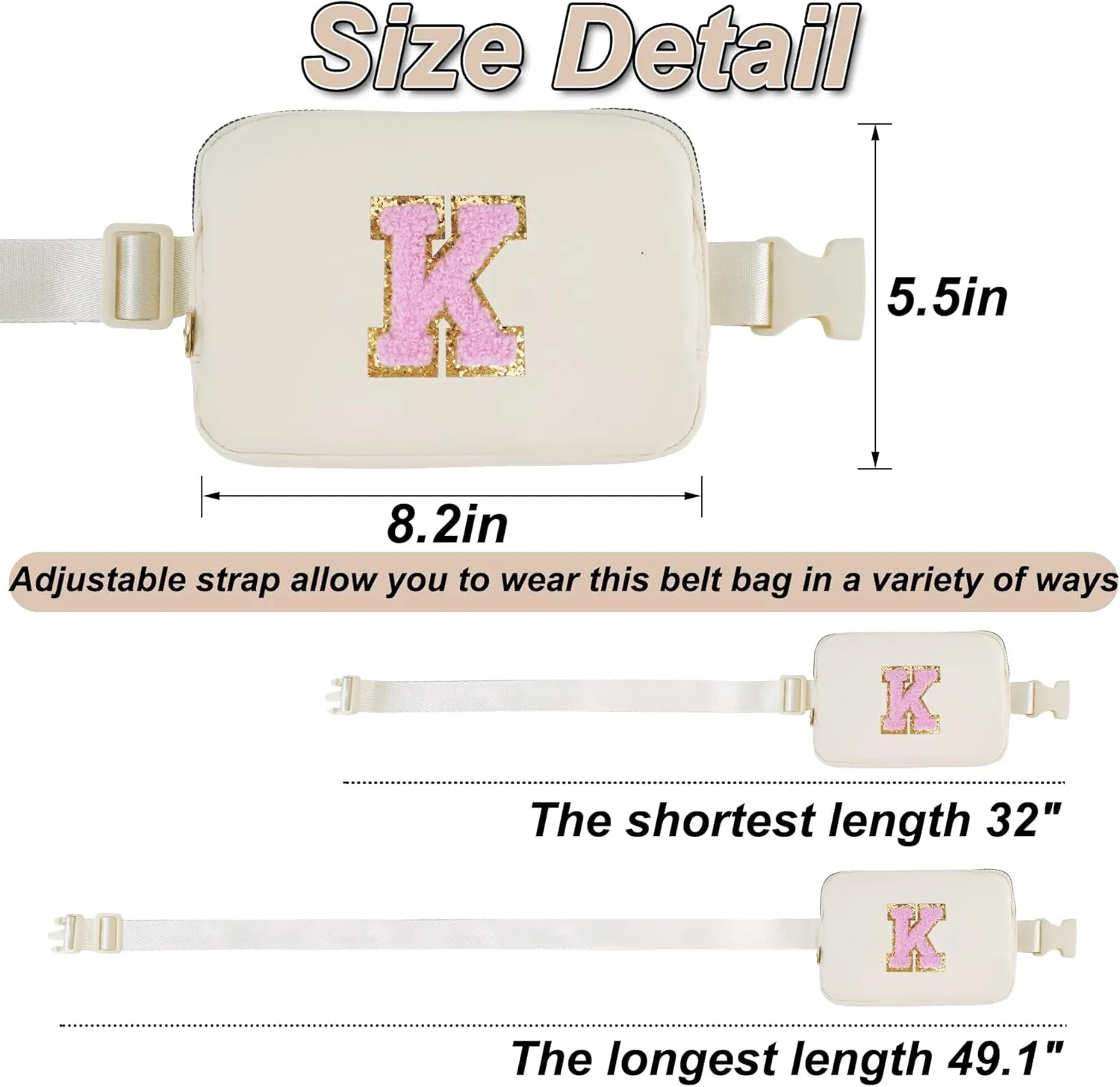 Crossbody Bag for Girls Belt Bag for Women - Fanny Pack for Kids Teen,Women Trendy Bag Fashion Monogrammed Waist Packs | Cream,K