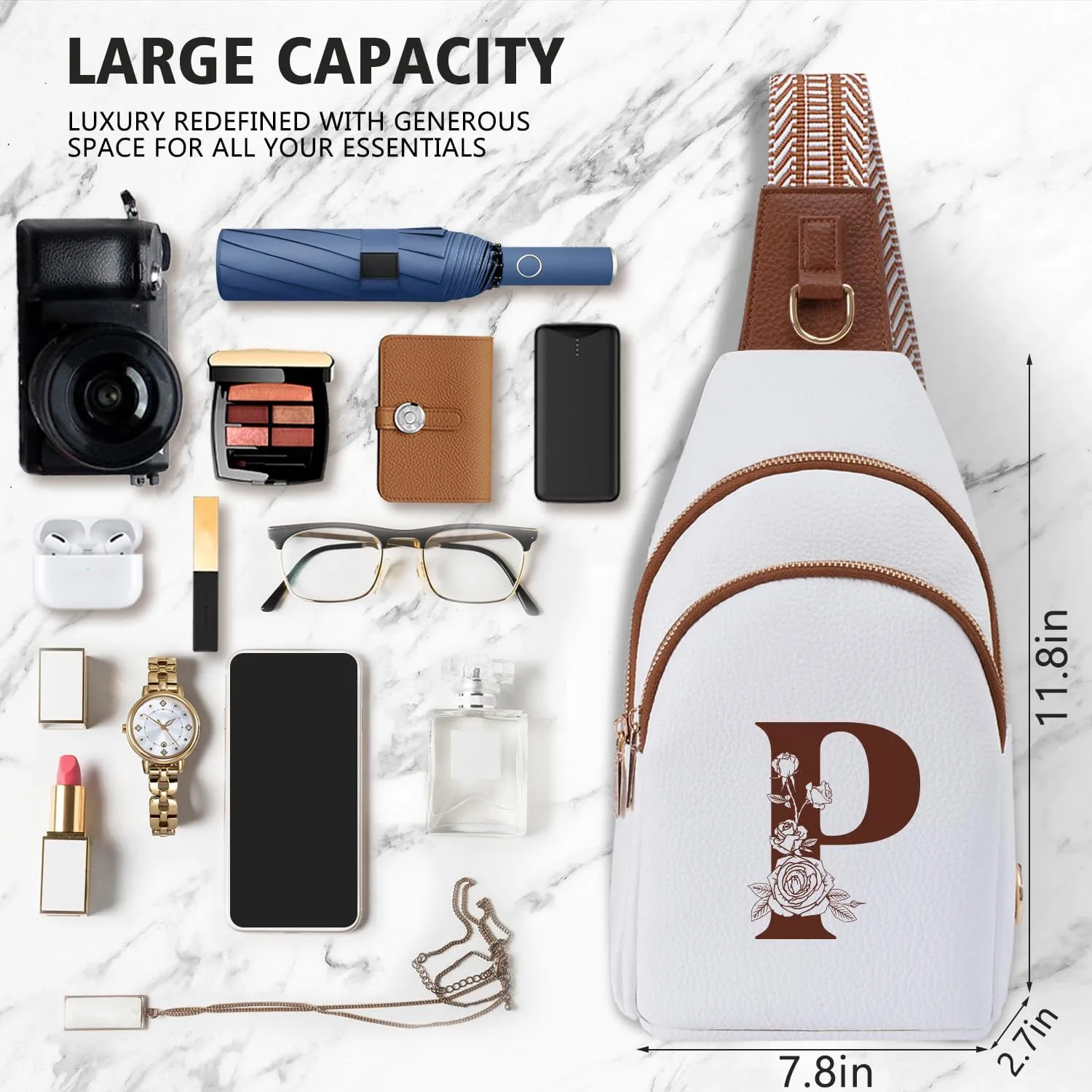 Crossbody Bag for Women Leather Sling Bags with Initial Letter Fanny Pack Chest Bag for Travel, Gift for Mom Wife