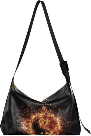 Crossbody Bag for Women Men Trendy Yin Yang Spark Leather Casual Hobo Shoulder Bags Purses with Adjustable Strap Unique Fashion Large Sling Handbag