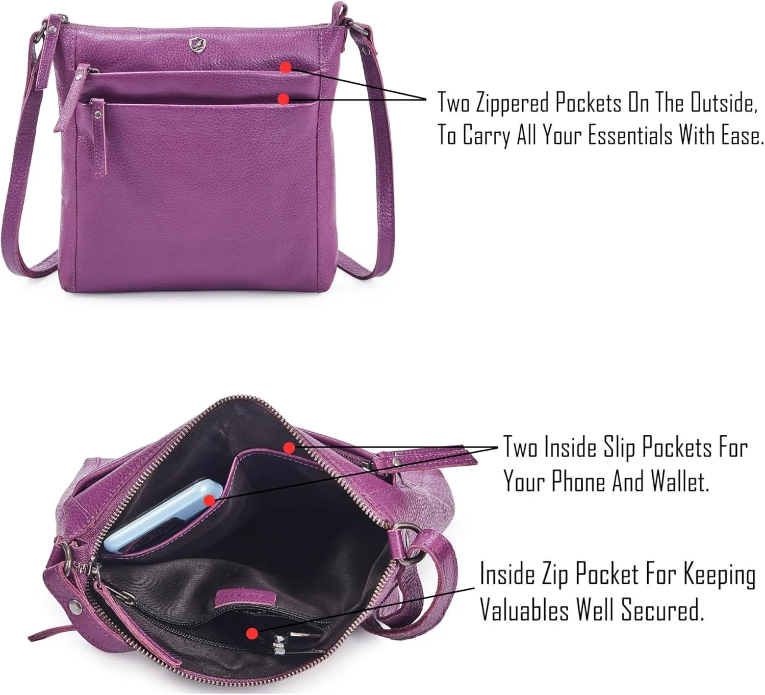 Crossbody Bag for Women Trendy Real Leather Purse Small Soft Pebbled Handbags Crossover Shoulder Pocketbook