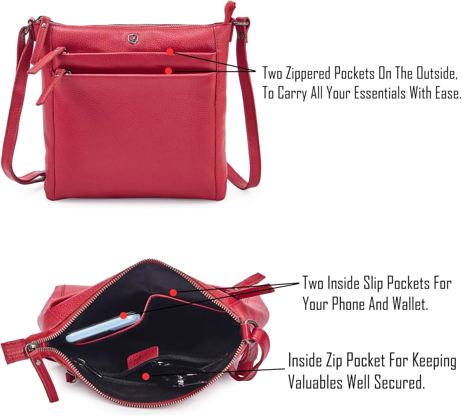 Crossbody Bag for Women Trendy Real Leather Purse Small Soft Pebbled Handbags Crossover Shoulder Pocketbook