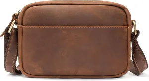Crossbody Bag Handbag Leather Shoulder Bag Cell Phone Purse 8.5 inch Vintage Small Messenger Casual Daypack for Men Women (Brown)