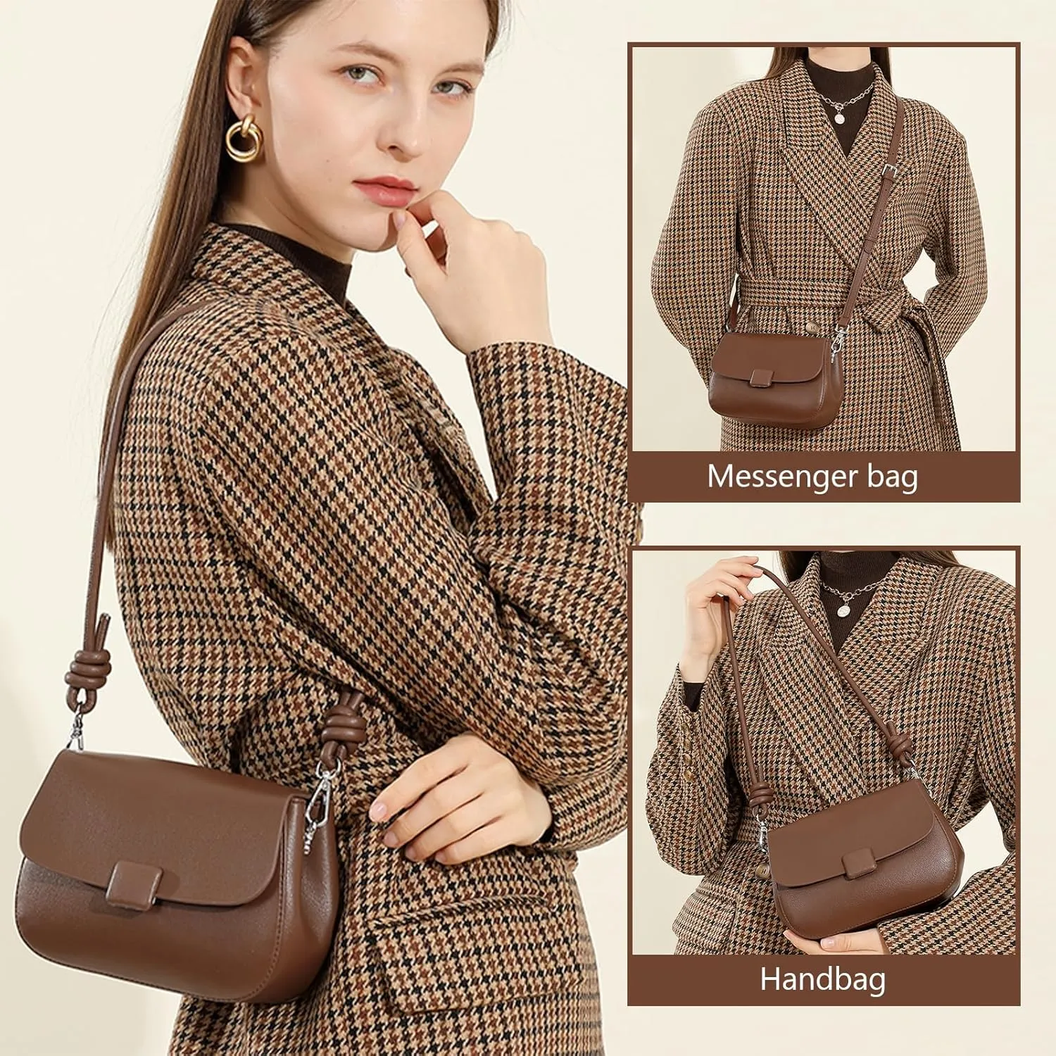 Crossbody Bags for Women, Genuine Leather Shoulder Bags with 2 Removable Adjustable Straps