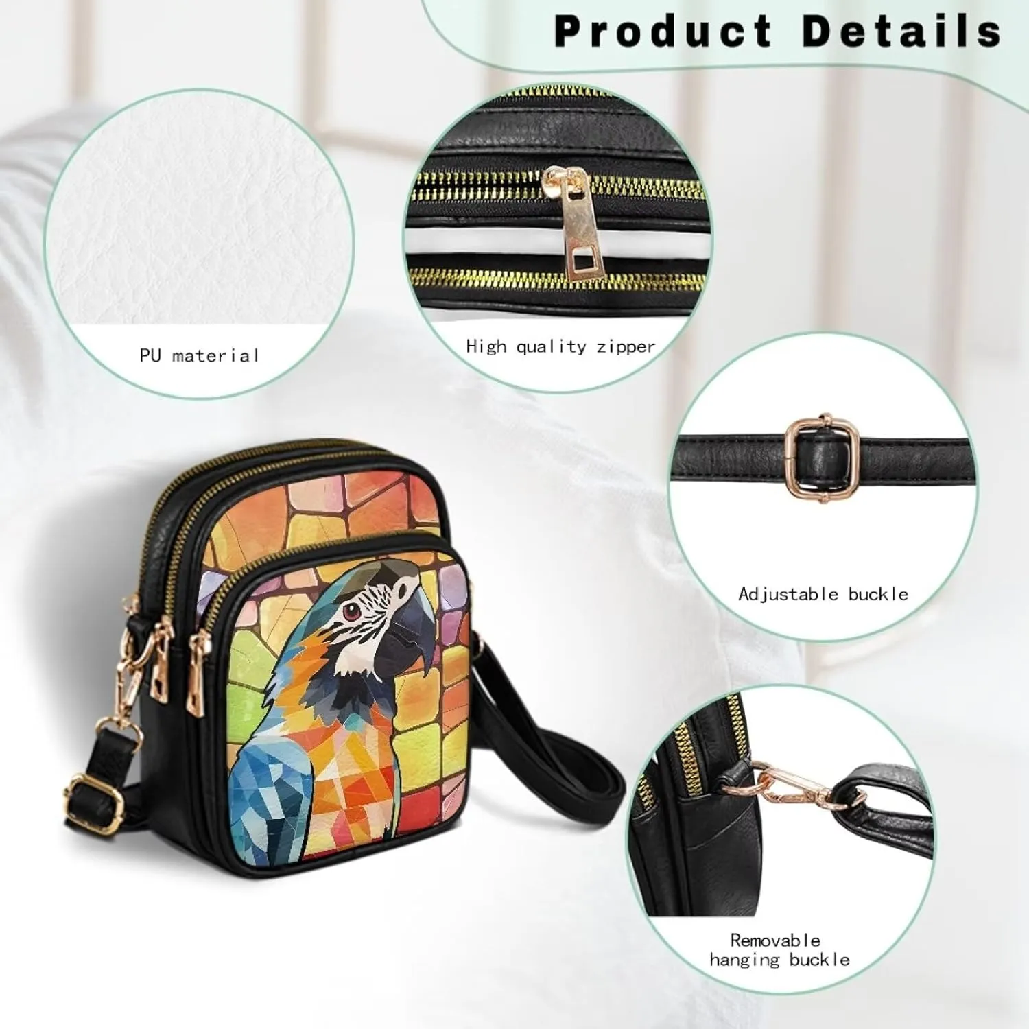 Crossbody Bags for Women Mosaic Art Travel PU Leather Shoulder Phone Purses, Pouch Shoulder Bag with Zip Pockets
