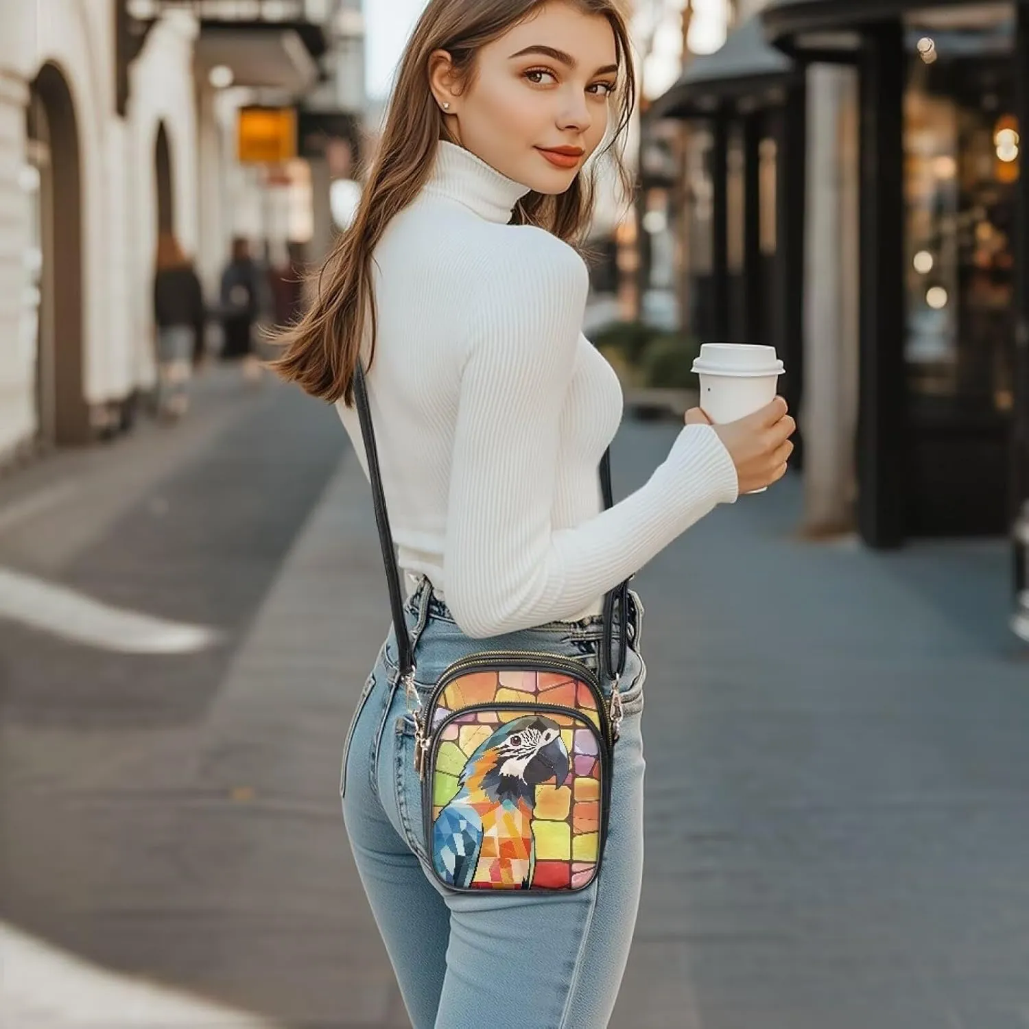 Crossbody Bags for Women Mosaic Art Travel PU Leather Shoulder Phone Purses, Pouch Shoulder Bag with Zip Pockets