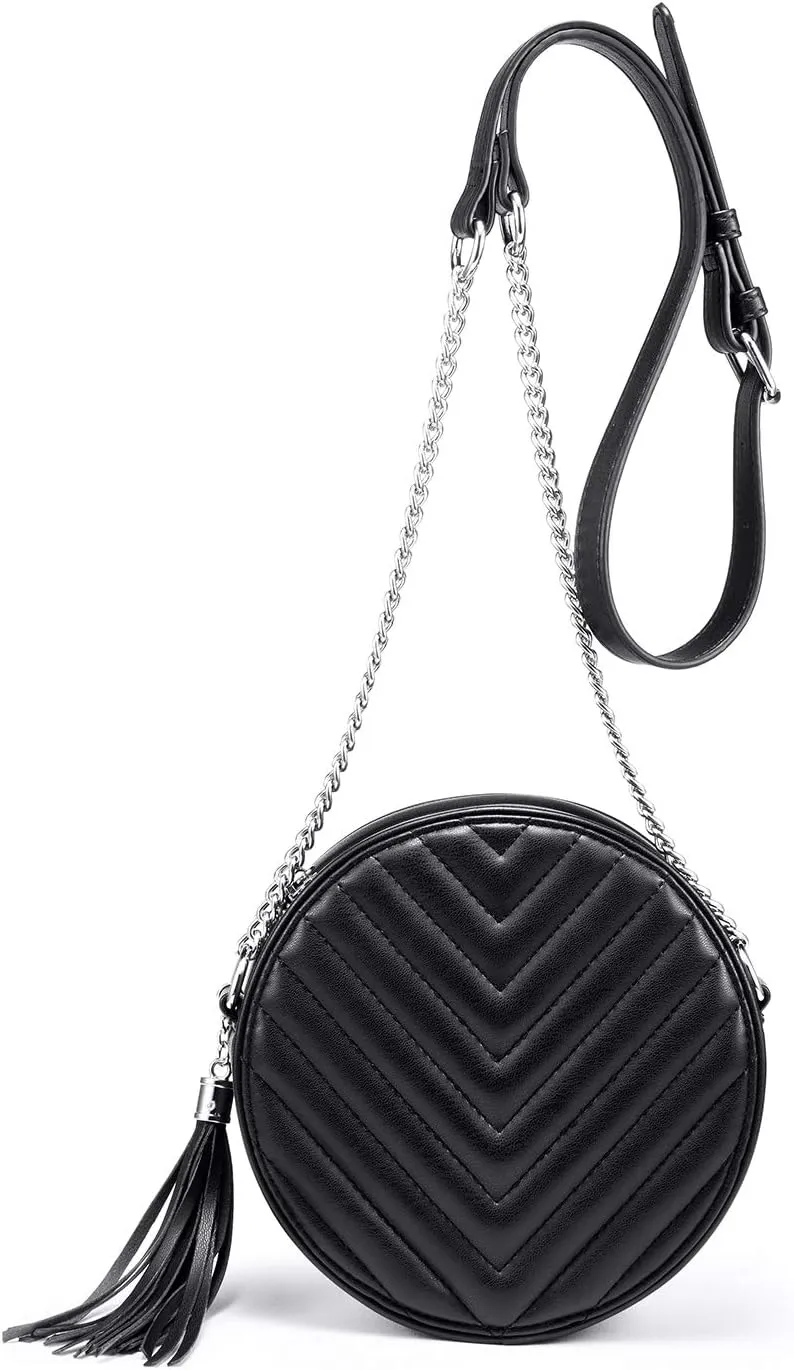 Crossbody Bags for Women Round Purse Quilted purse, Faux Leather, with Tassel