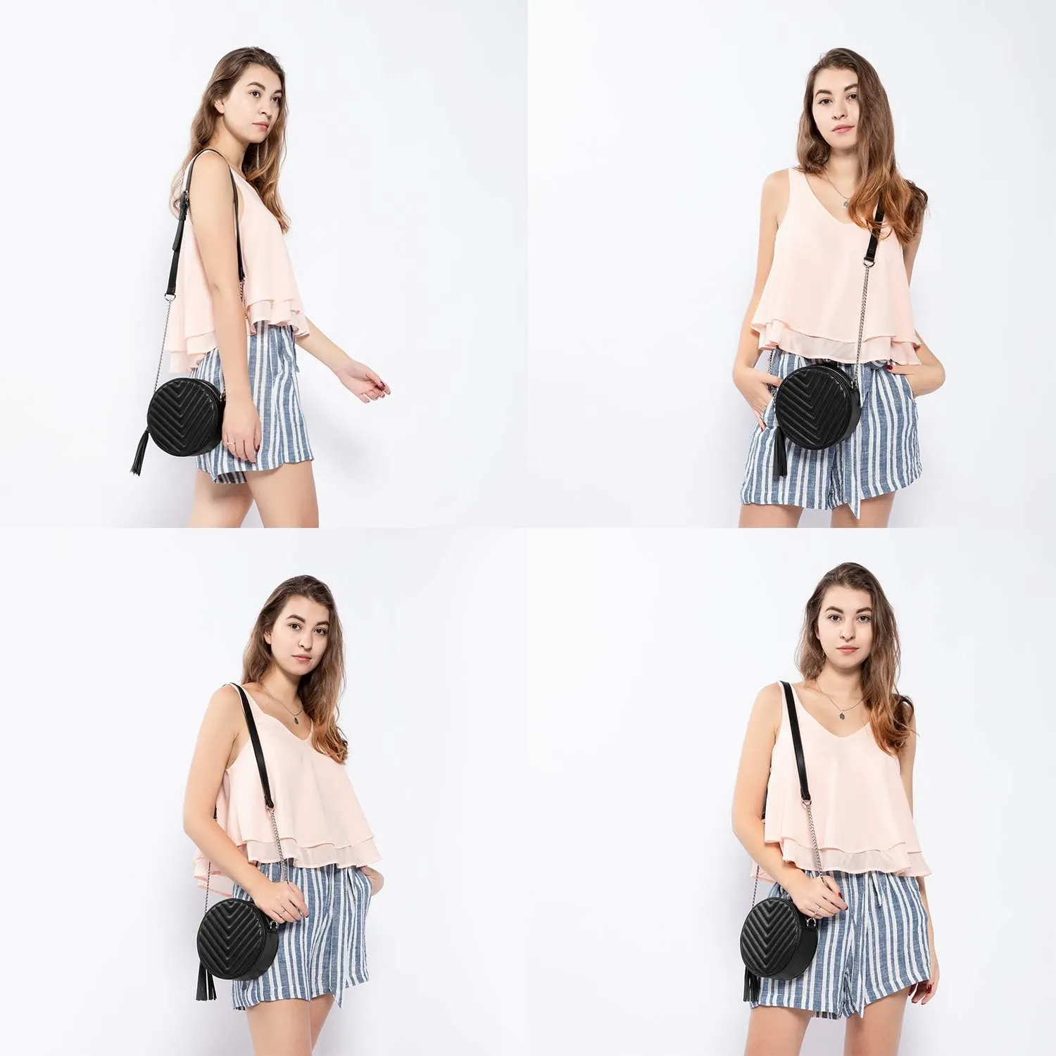 Crossbody Bags for Women Round Purse Quilted purse, Faux Leather, with Tassel