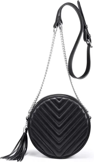 Crossbody Bags for Women Round Purse Quilted purse, Faux Leather, with Tassel