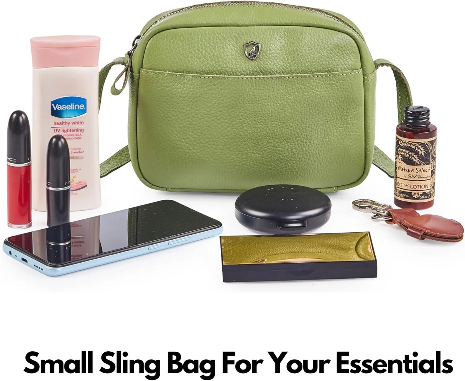Crossbody Sling Bag for Women Trendy Real Leather Purse Mini Soft Pebbled Crossover with Card Case