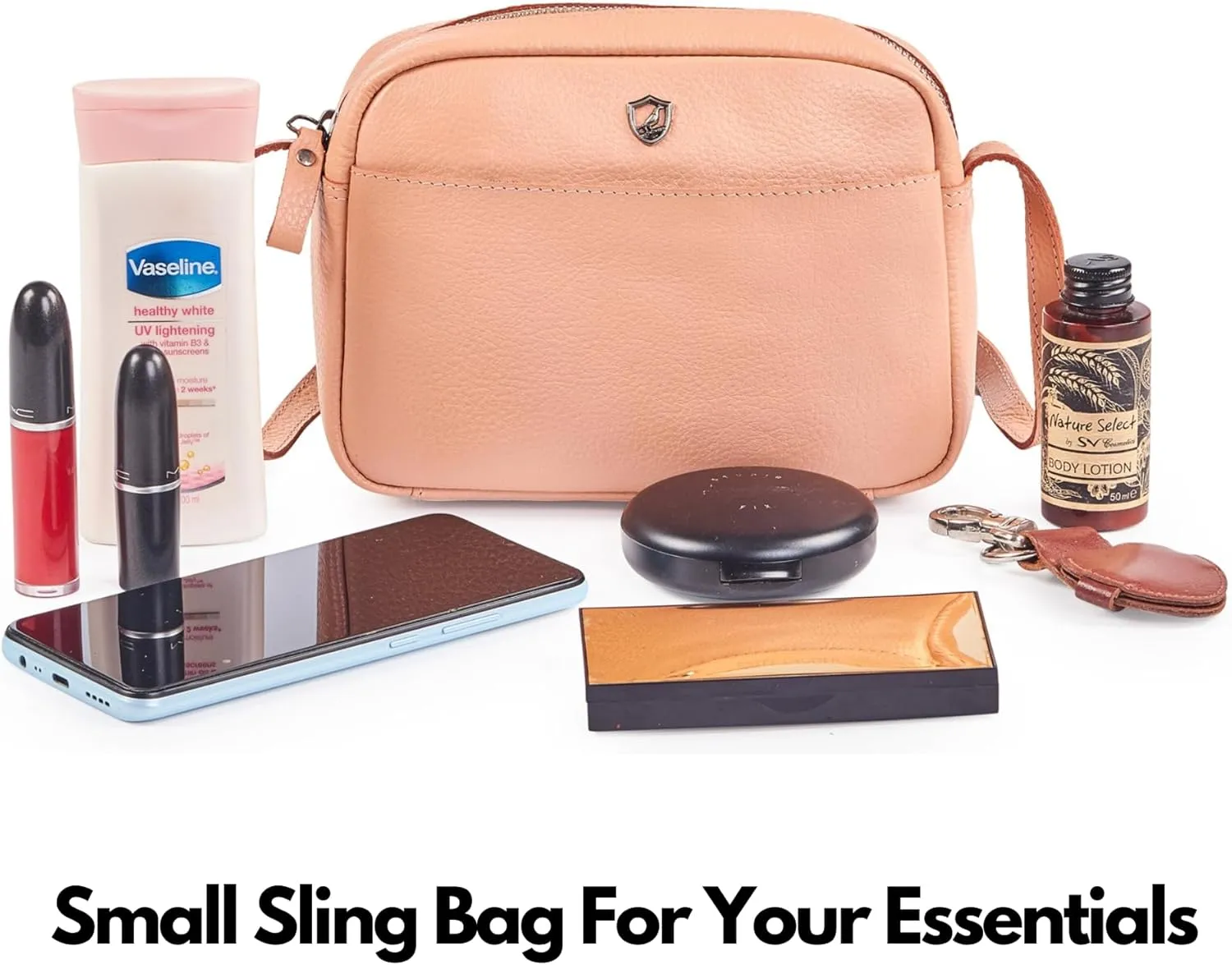 Crossbody Sling Bag for Women Trendy Real Leather Purse Mini Soft Pebbled Crossover with Card Case