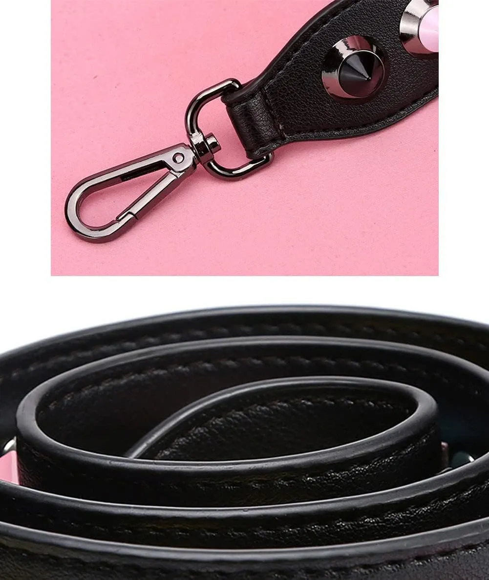 Crossbody-Strap Faux Leather Shoulder-Strap Purse Replacement-Strap For Handbag With Metal Hardware Pattern Village Rivet Black02