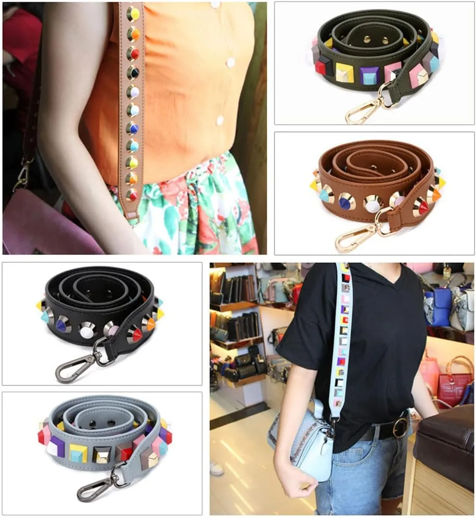 Crossbody-Strap Faux Leather Shoulder-Strap Purse Replacement-Strap For Handbag With Metal Hardware Pattern Village Rivet Black02