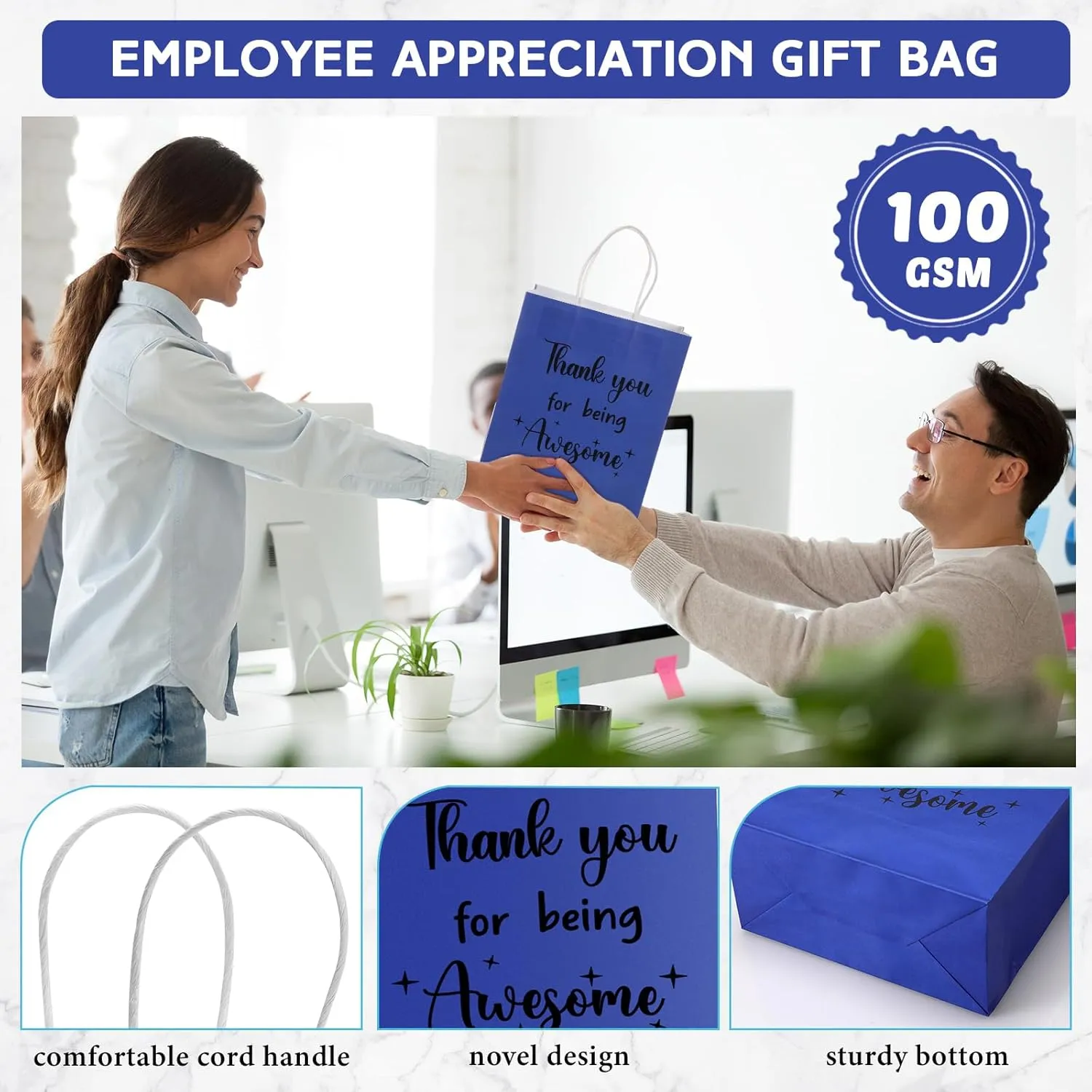 Ctosree 20 Pcs Thank You Gift Paper Bags for Employee Coworker Colleague Thank You for Being Awesome Bags with Handles for Colleague Employee(8.3 x 4.3 x 10.6 Inch,Dark Blue)