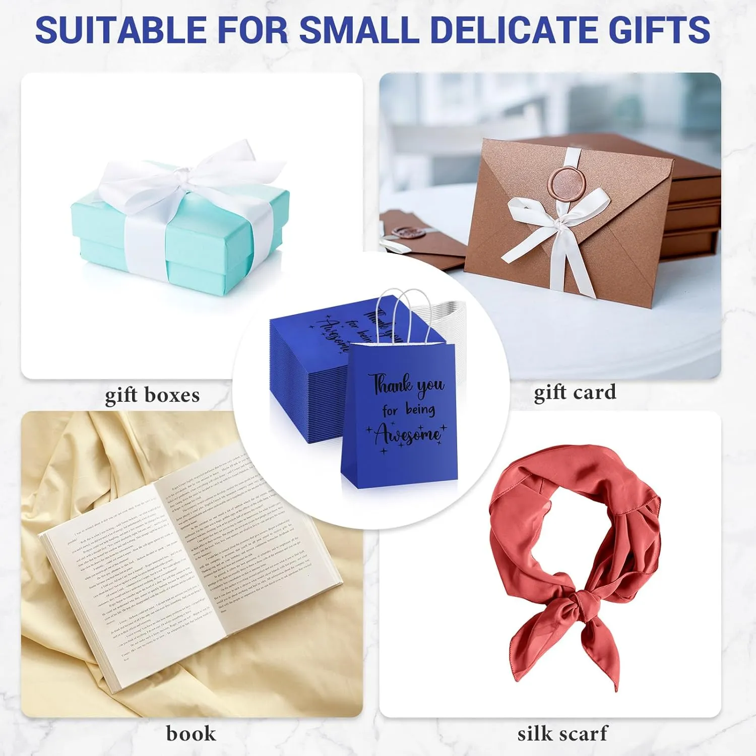 Ctosree 20 Pcs Thank You Gift Paper Bags for Employee Coworker Colleague Thank You for Being Awesome Bags with Handles for Colleague Employee(8.3 x 4.3 x 10.6 Inch,Dark Blue)