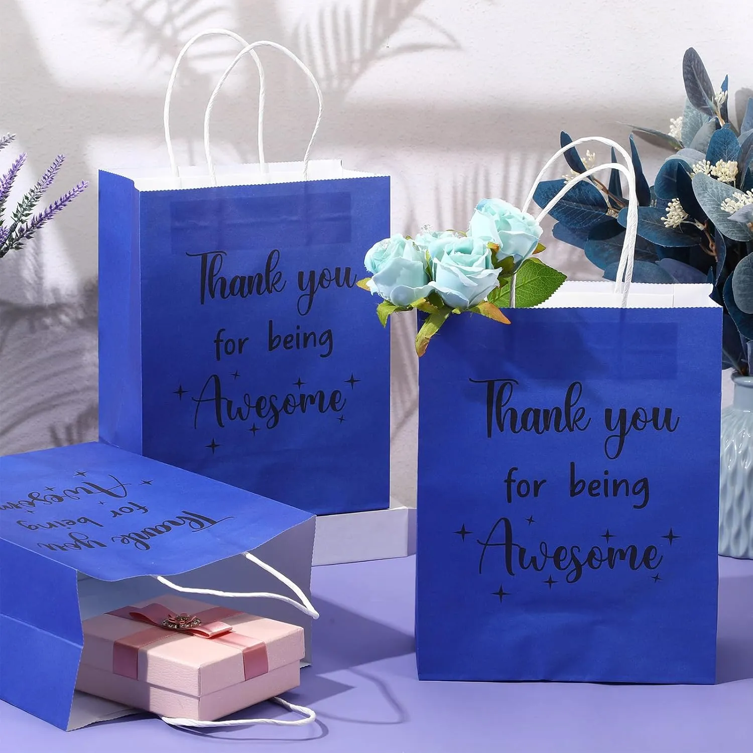 Ctosree 20 Pcs Thank You Gift Paper Bags for Employee Coworker Colleague Thank You for Being Awesome Bags with Handles for Colleague Employee(8.3 x 4.3 x 10.6 Inch,Dark Blue)