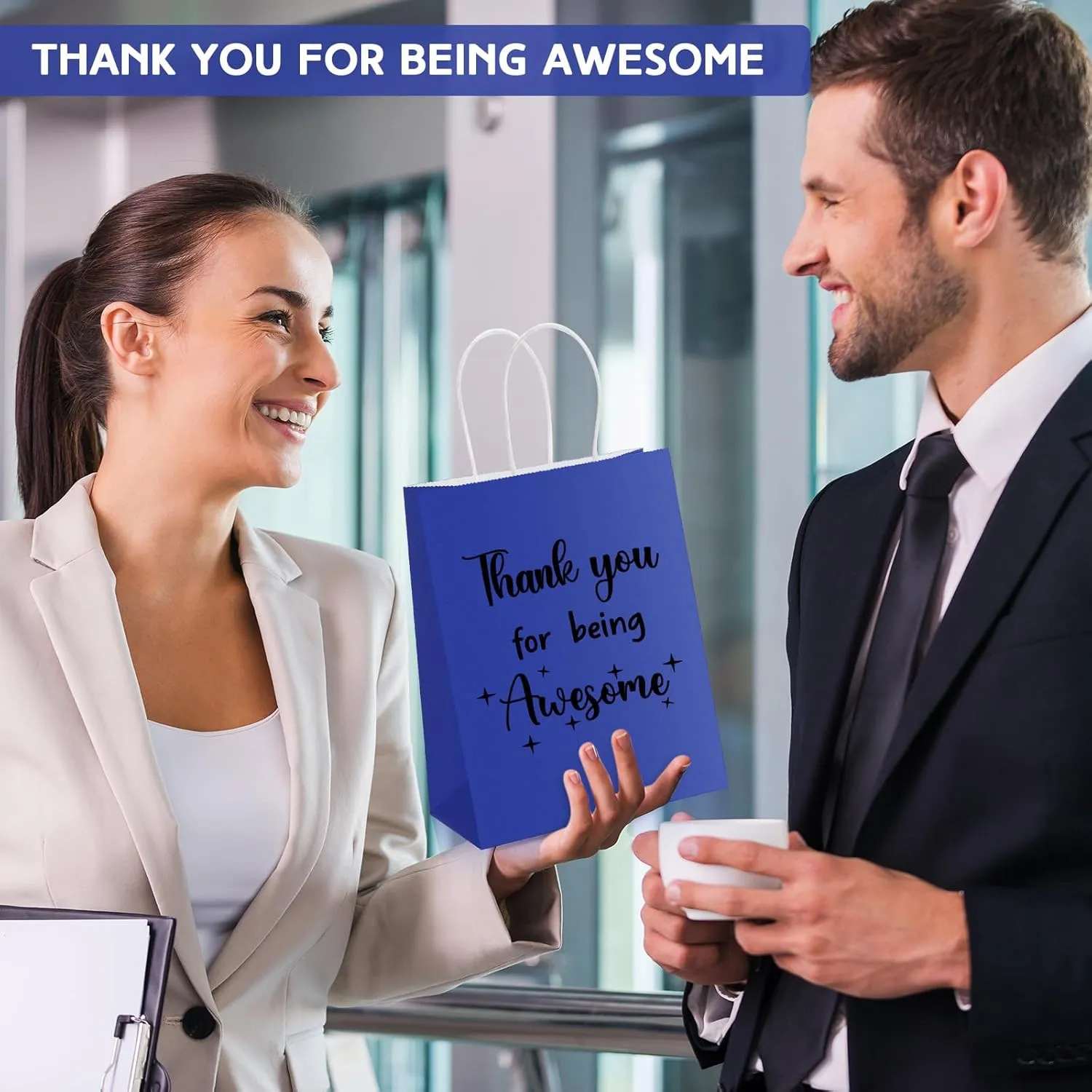 Ctosree 20 Pcs Thank You Gift Paper Bags for Employee Coworker Colleague Thank You for Being Awesome Bags with Handles for Colleague Employee(8.3 x 4.3 x 10.6 Inch,Dark Blue)