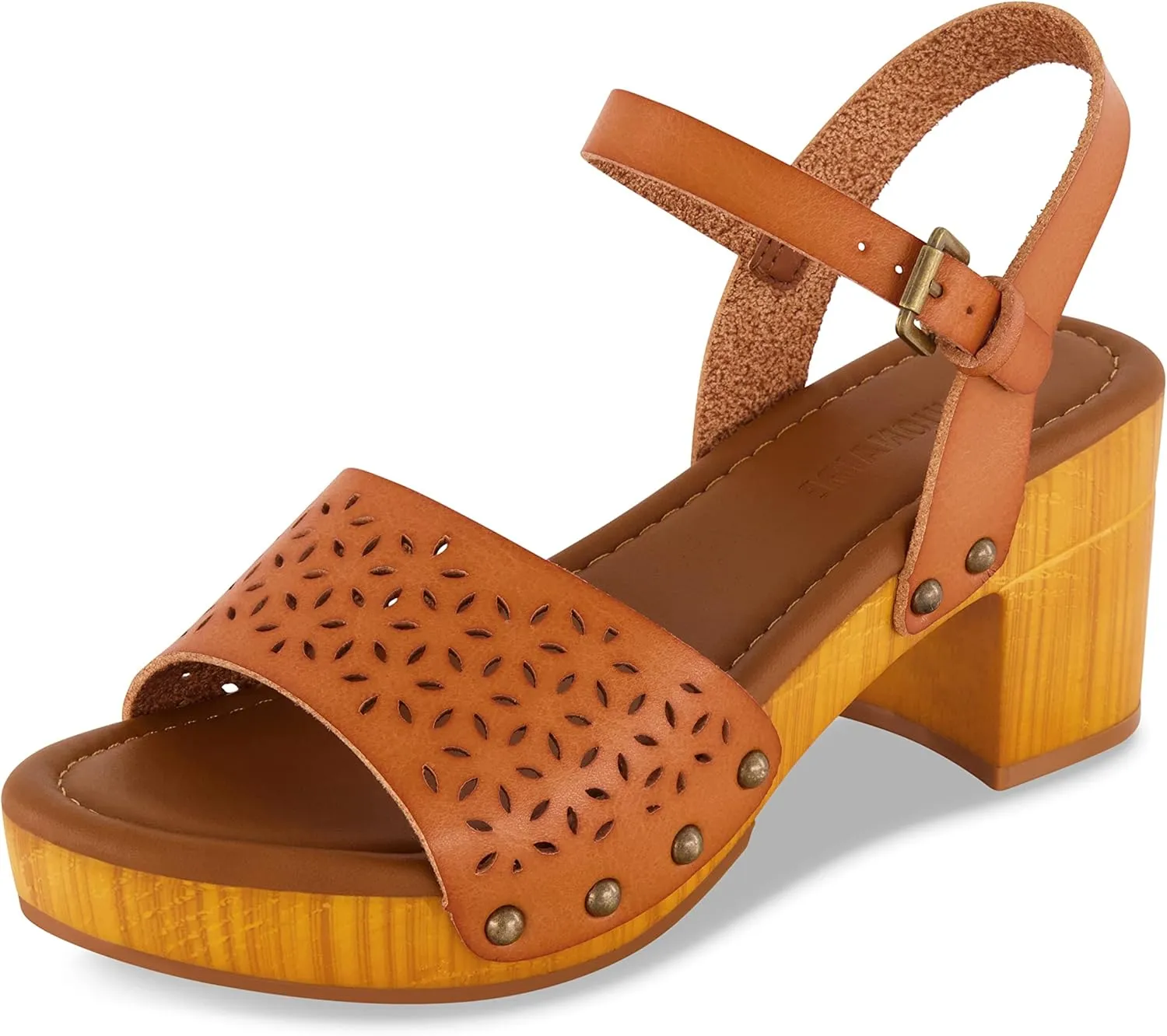 CUSHIONAIRE Women's Shea Faux Wood Sandal  Comfort Foam & LiteSole Technology, Wide Widths Available