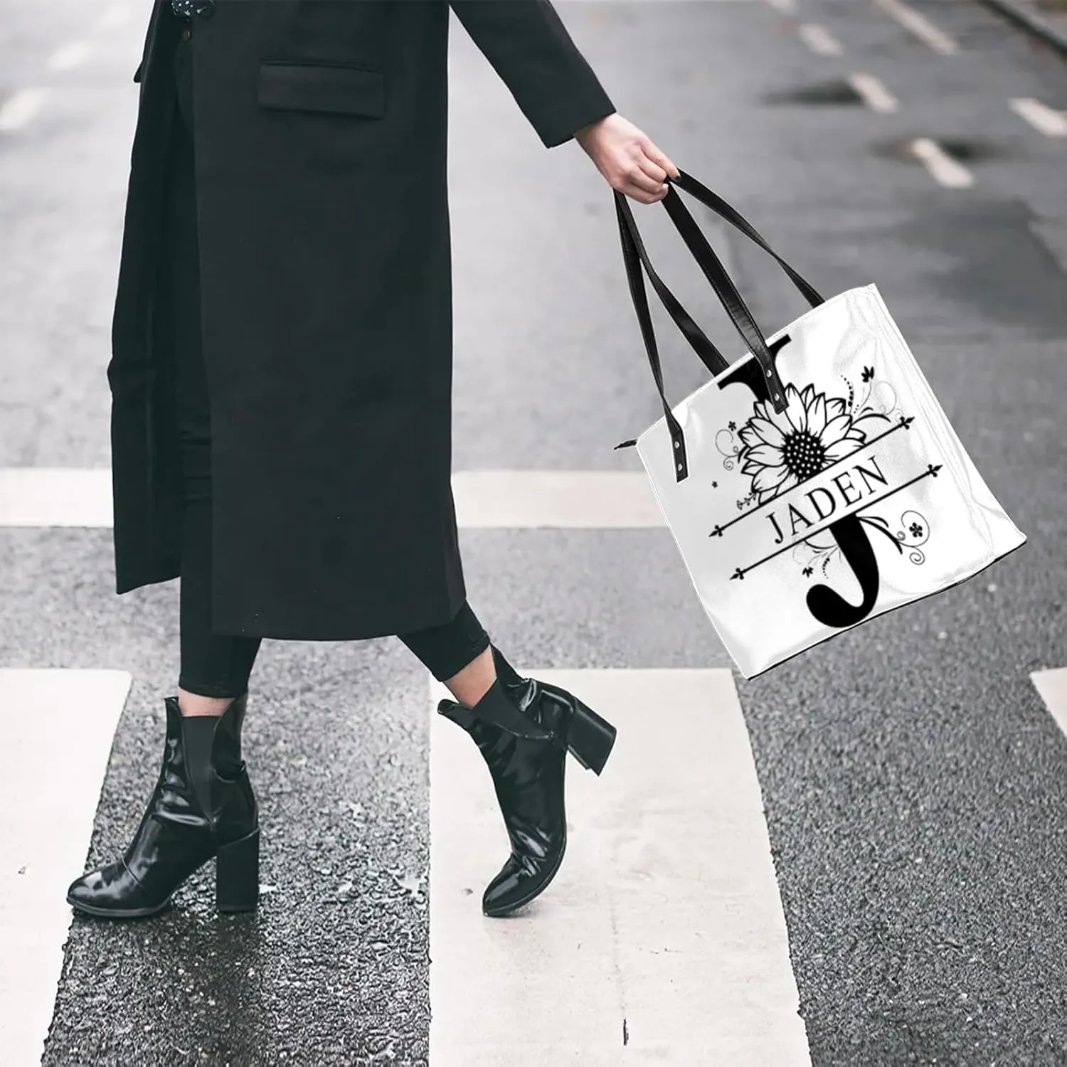 Custom A Tote Bag Women Shoulder Handbags PU Leather for Travel Work