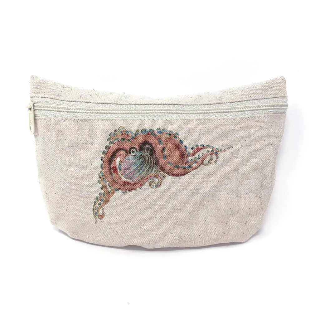 Custom Canvas Makeup Bag Octopus Vintage Look Animals Ocean & Sea Life School Supplies Pencil Tote Pouch 9x6 Inches Natural Design Only