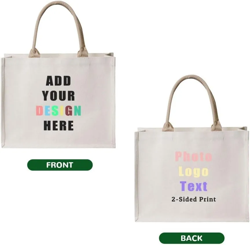 Custom Canvas Tote Bags for Women, Personalized Present Bag with Photo Logo Name Shopping Bags Suitable for Birthday