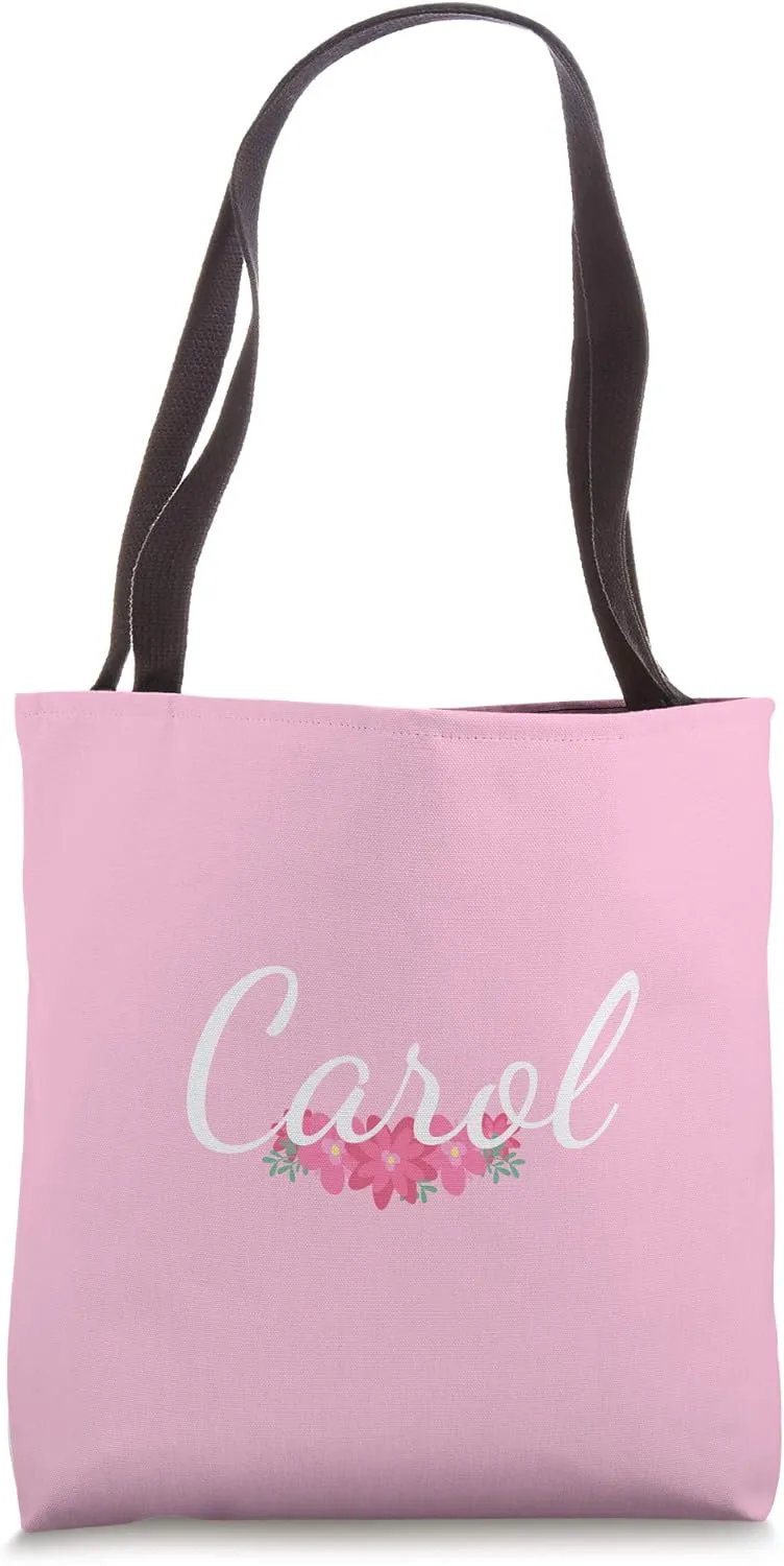 Custom Carol Gift Personalized Name Flowers Floral Pink Tote Bag