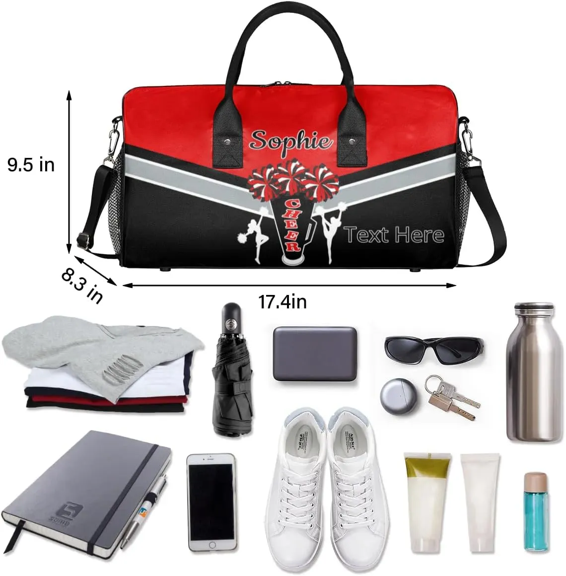 Custom Cheer Bags Sport Bag with Name for Cheerleaders, Personalized Gym Duffel Bags Personalized Cheerleading Gifts for Women Custom Travel Weekender Bag, Coral Red A