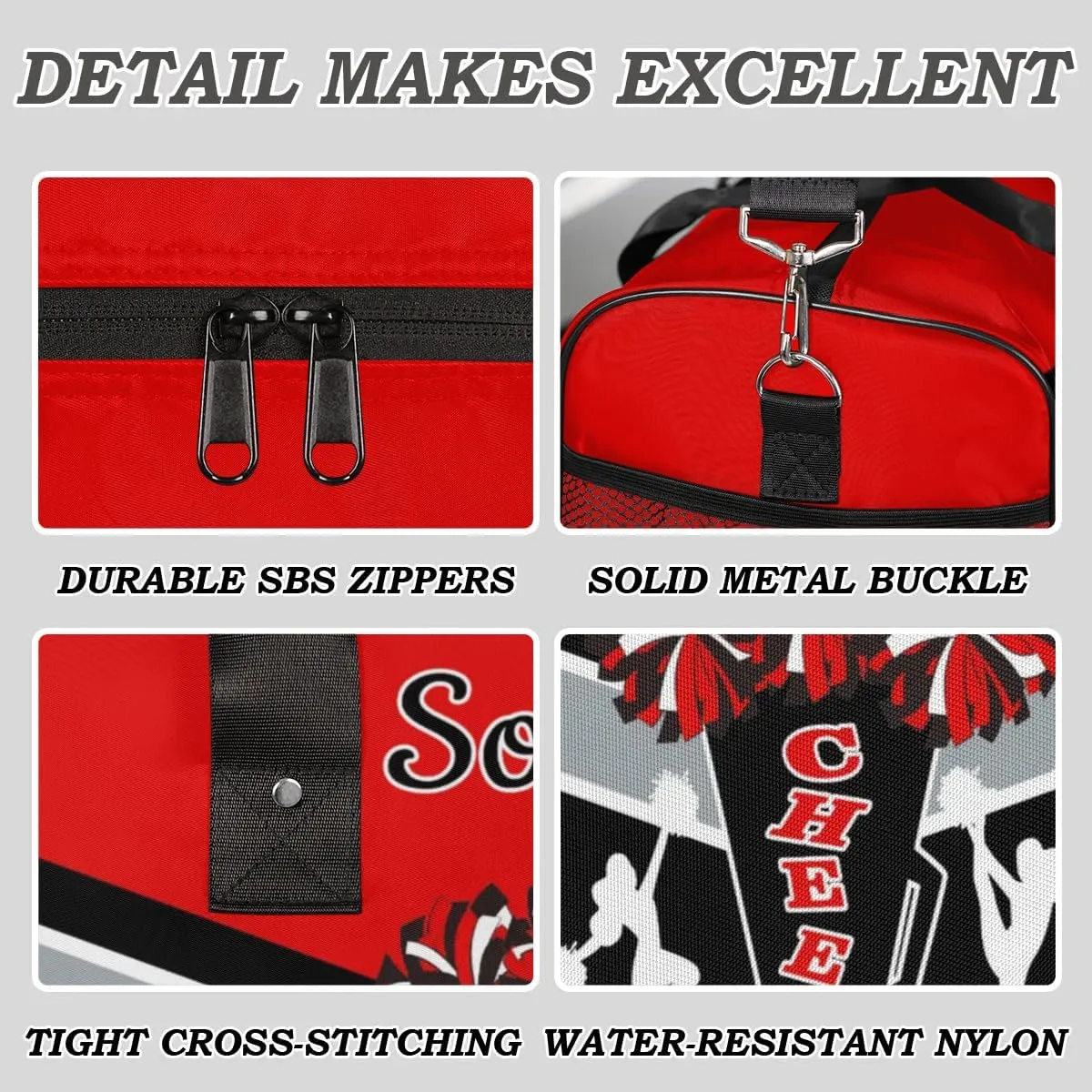 Custom Cheer Bags Sport Bag with Name for Cheerleaders, Personalized Gym Duffel Bags Personalized Cheerleading Gifts for Women Custom Travel Weekender Bag, Coral Red A
