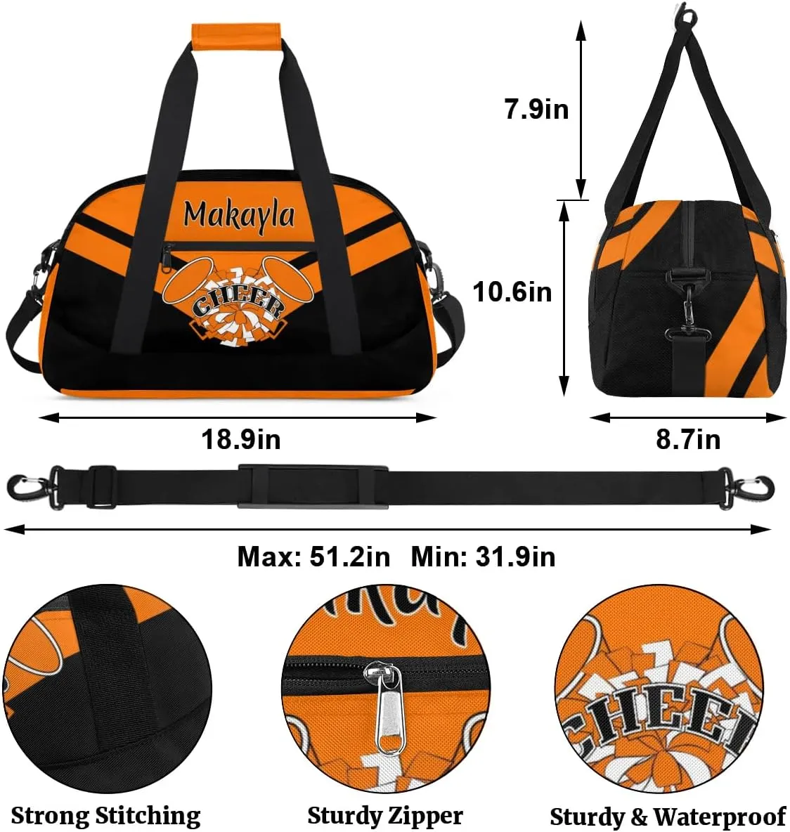 Custom Cheerleader Bag Dance for Girl Personalized Name Cheer Duffle Bag Cheerleading Gifts Overnight Bags