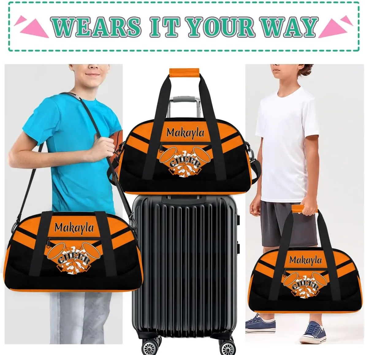 Custom Cheerleader Bag Dance for Girl Personalized Name Cheer Duffle Bag Cheerleading Gifts Overnight Bags