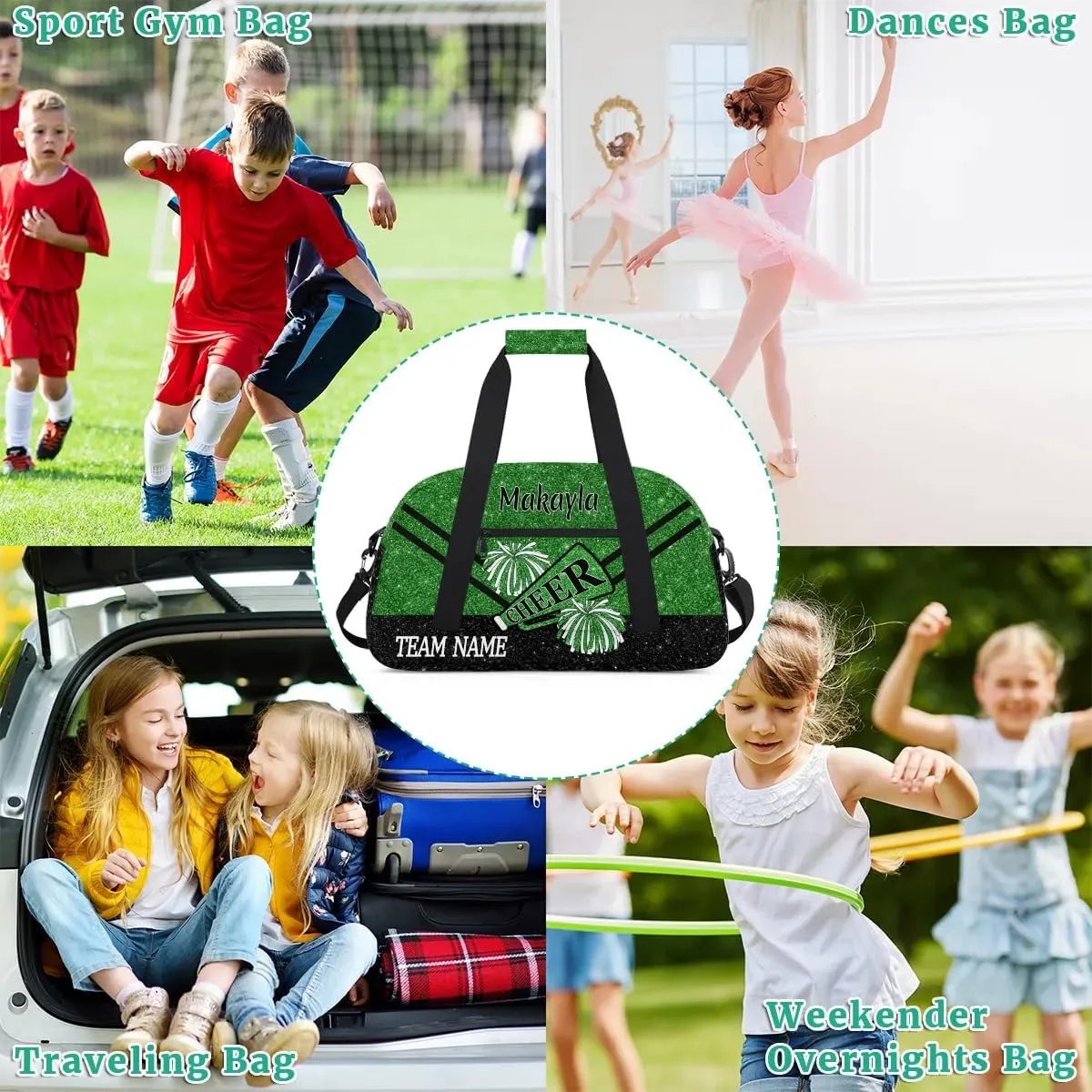 Custom Cheerleading Bag for Girls with Name and Team Name Personalized Cheer Duffle Bag Kids Weekend Travel Bag