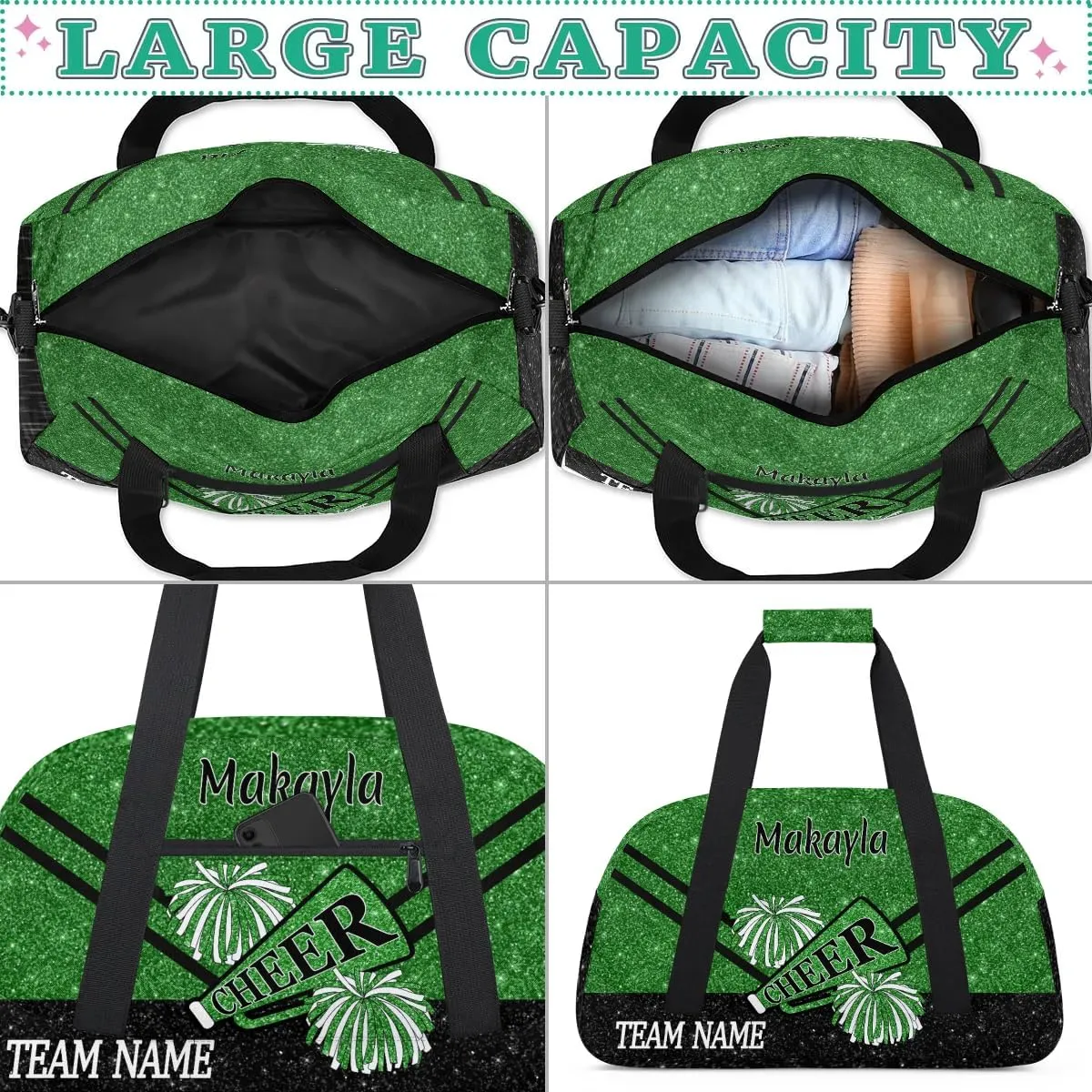 Custom Cheerleading Bag for Girls with Name and Team Name Personalized Cheer Duffle Bag Kids Weekend Travel Bag