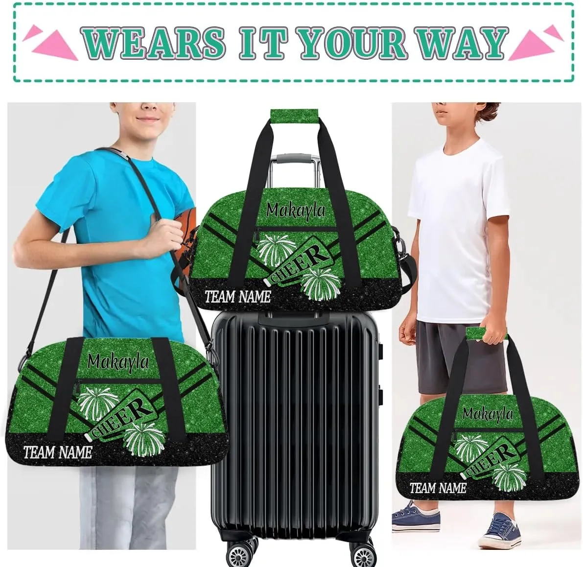 Custom Cheerleading Bag for Girls with Name and Team Name Personalized Cheer Duffle Bag Kids Weekend Travel Bag