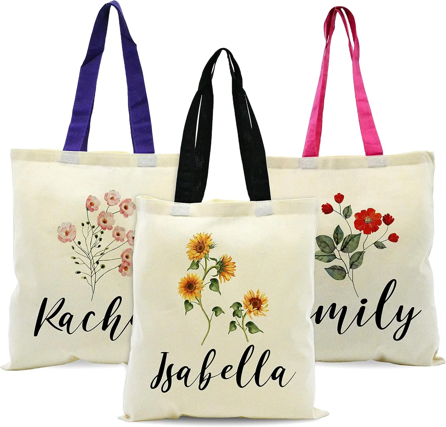 Custom Fall Canvas Tote Bags w/Name - 9 Unique Design 15x16 Inches 5 Handle Color - Personalized Spring Tote Bag for Women Gifts - Customized Thanksgiving Beige Bag - Large Reusable Grocery Bag C1