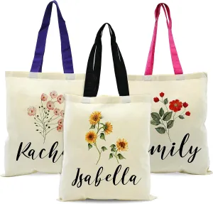 Custom Fall Canvas Tote Bags w/Name - 9 Unique Design 15x16 Inches 5 Handle Color - Personalized Spring Tote Bag for Women Gifts - Customized Thanksgiving Beige Bag - Large Reusable Grocery Bag C1