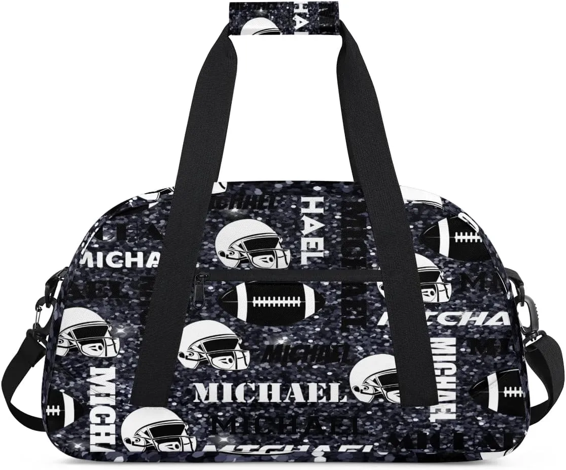 Custom Football Gym Bag Duffel Bag for Women Men, Personalized Sport Bag Overnight Bags Custom Name Travel Weekender Bag, Dark Glitter