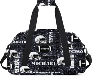 Custom Football Gym Bag Duffel Bag for Women Men, Personalized Sport Bag Overnight Bags Custom Name Travel Weekender Bag, Dark Glitter