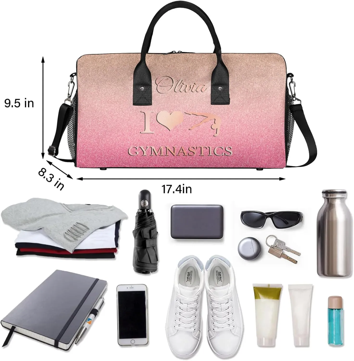 Custom Gymnastics Duffel Bag Personalized Name Dance Ballet Bags Waterproof