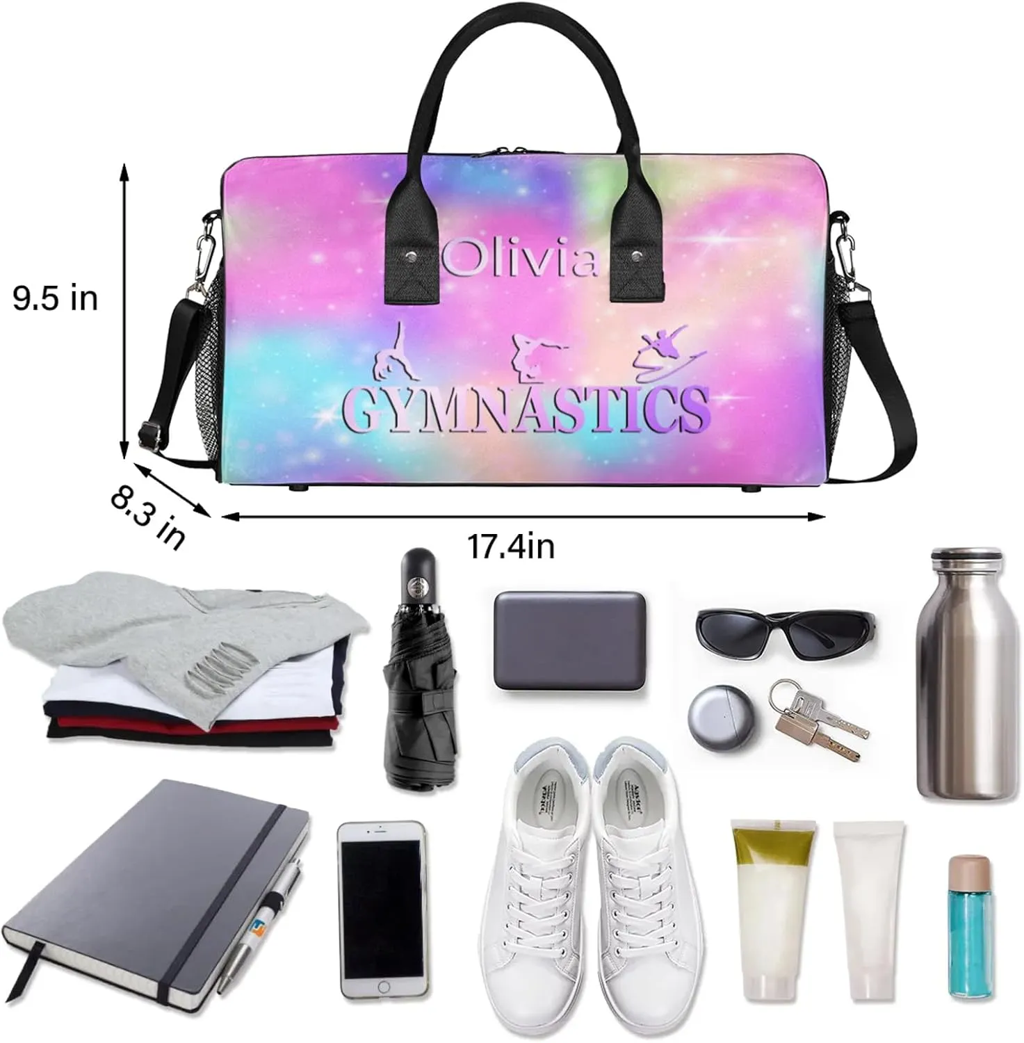 Custom Gymnastics Duffel Bag Personalized Name Dance Ballet Bags Waterproof