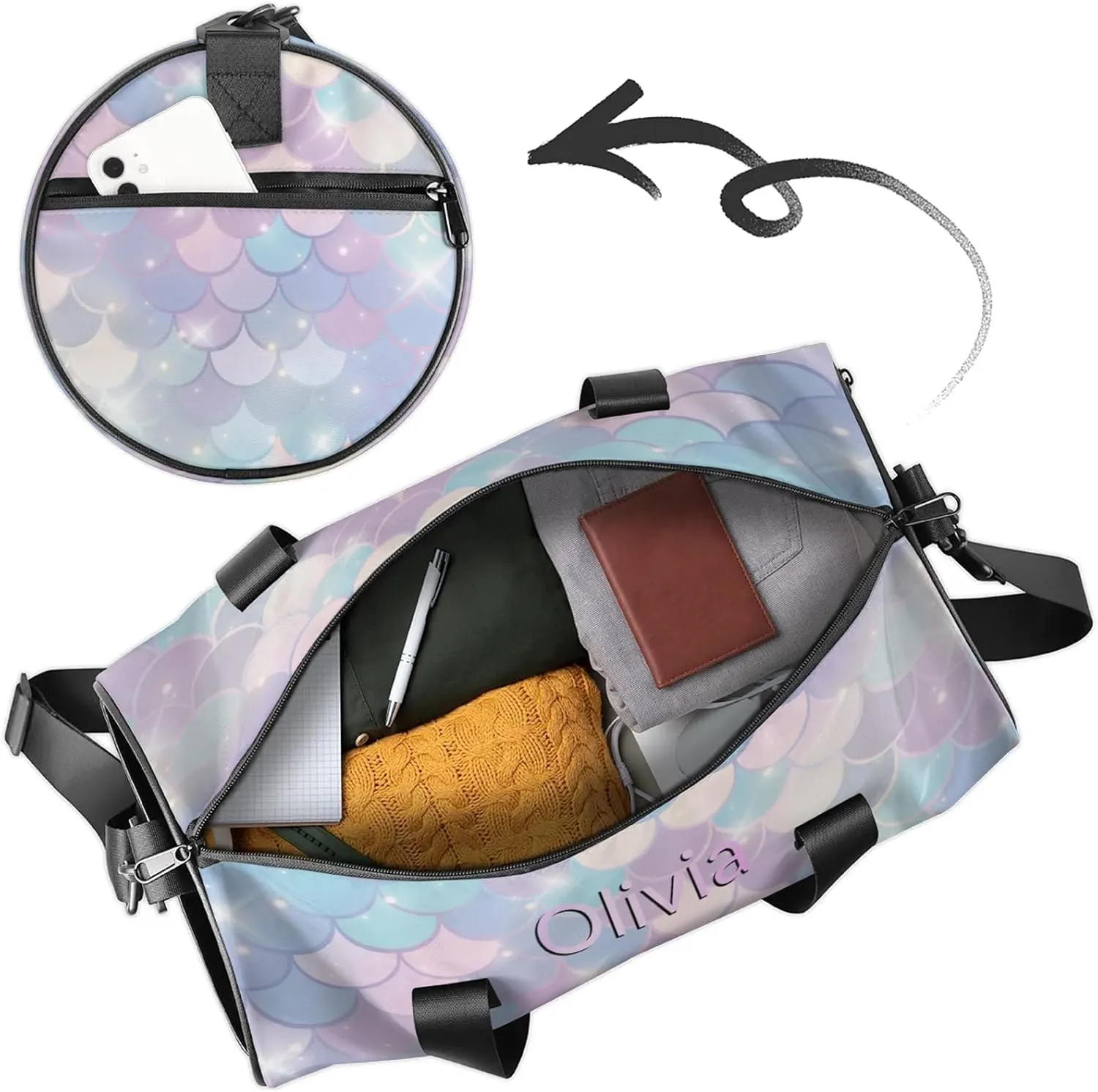 Custom Gymnastics Duffel Bag Round Personalized Name Dance Ballet Bags Waterproof