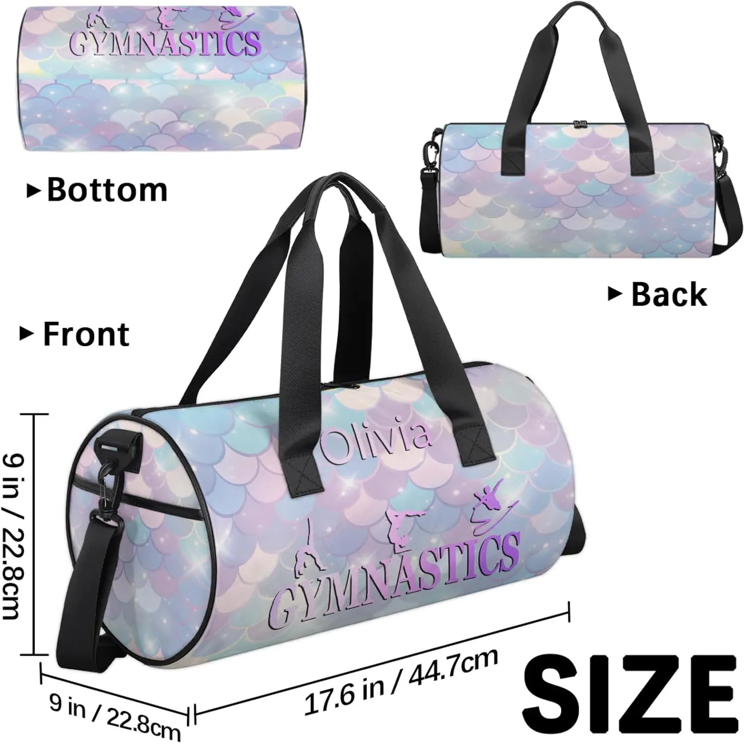 Custom Gymnastics Duffel Bag Round Personalized Name Dance Ballet Bags Waterproof