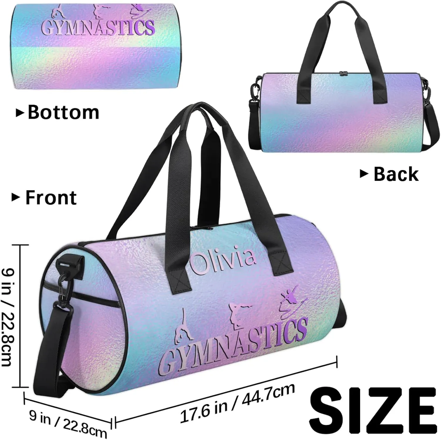 Custom Gymnastics Duffel Bag Round Personalized Name Dance Ballet Bags Waterproof