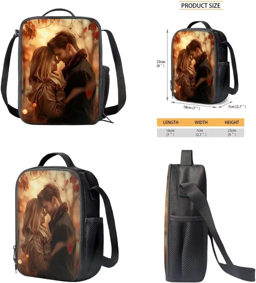 Custom Image Name Backpack with Lunch Bag for Boys Girls Multi-Functional Large Messenger Bag for School Waterproof Leakprood Freezable Lunch Bag and Pencil Case for Students