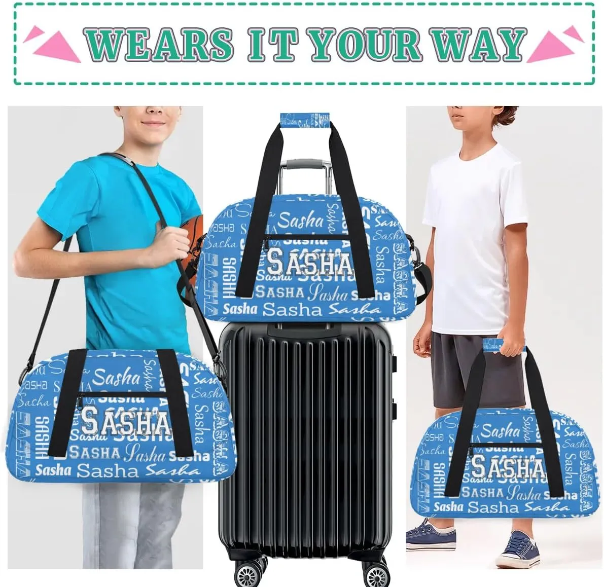 Custom Initial Dance Bag Gym Bag for Women, Monogrammed Personalized Sport Duffel Bag Weekender Bags Travel Duffel Bag Blue Ballet Bags
