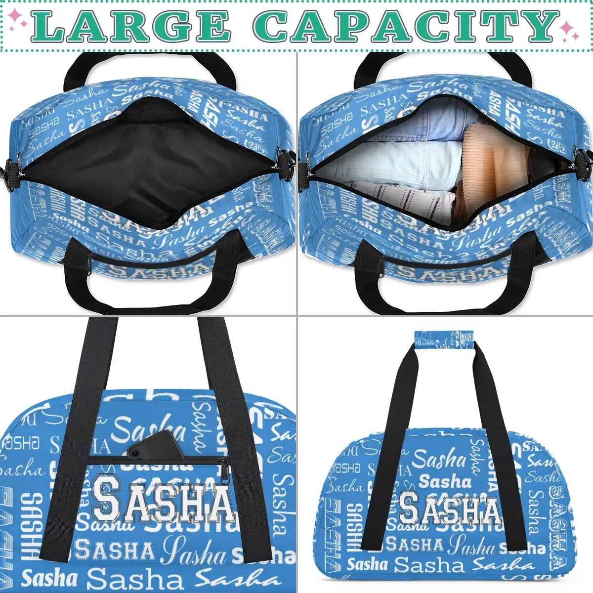 Custom Initial Dance Bag Gym Bag for Women, Monogrammed Personalized Sport Duffel Bag Weekender Bags Travel Duffel Bag Blue Ballet Bags