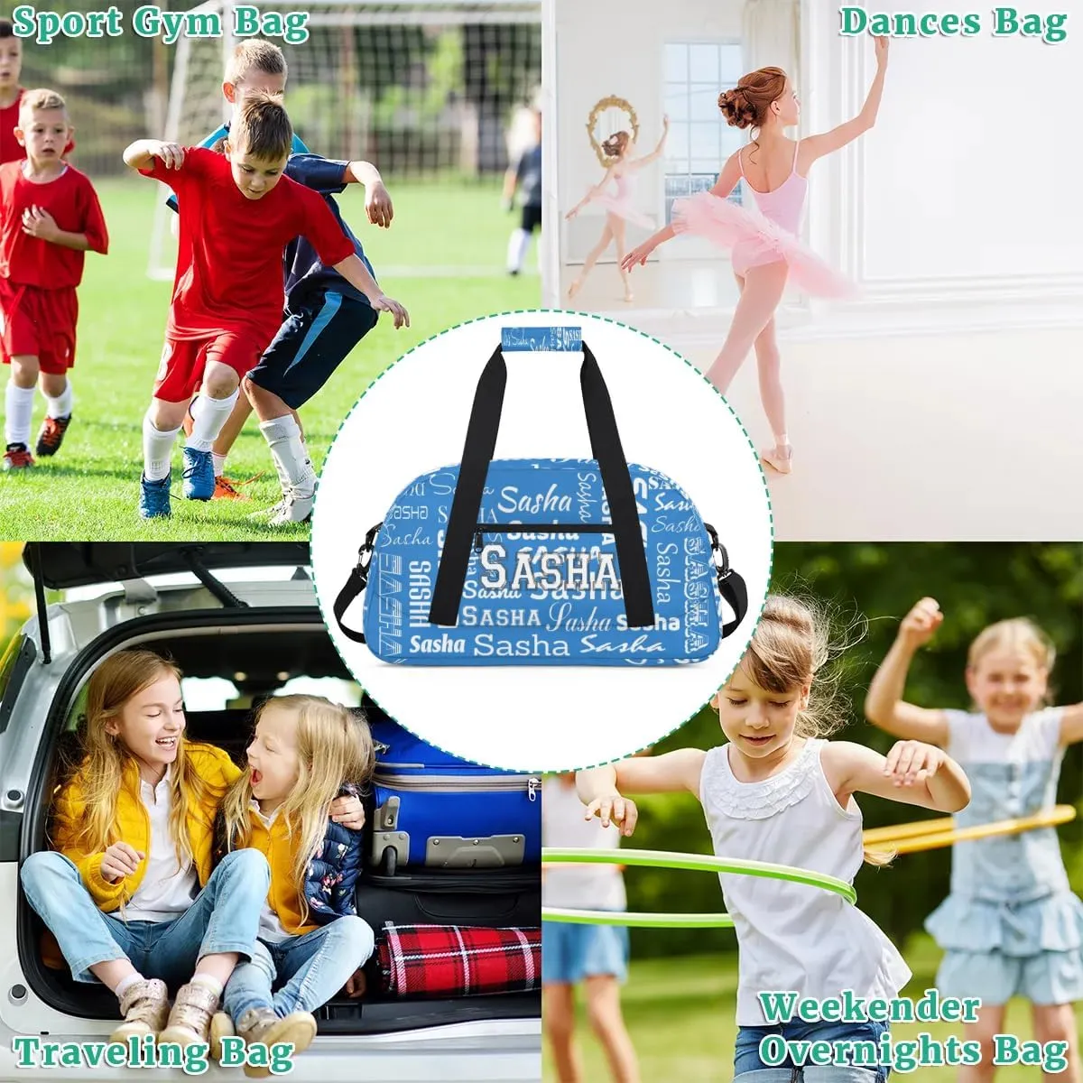 Custom Initial Dance Bag Gym Bag for Women, Monogrammed Personalized Sport Duffel Bag Weekender Bags Travel Duffel Bag Blue Ballet Bags