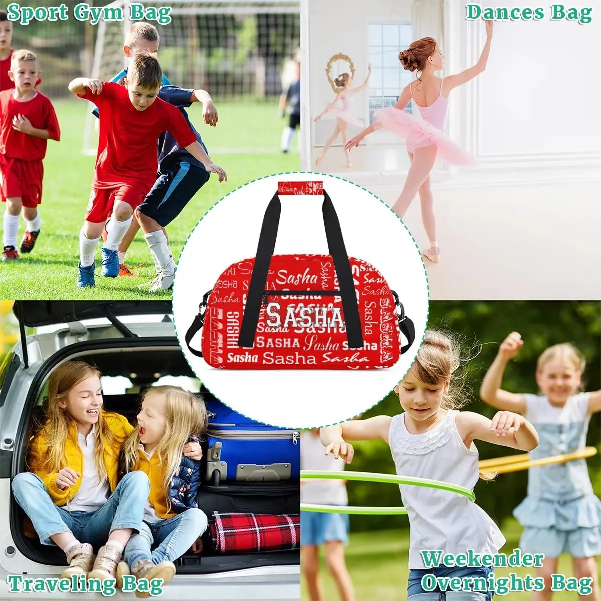 Custom Initial Dance Bag Gym Bag for Women, Monogrammed Personalized Sport Duffel Bag Weekender Bags Travel Duffel Bag Coral Red A Ballet Bags