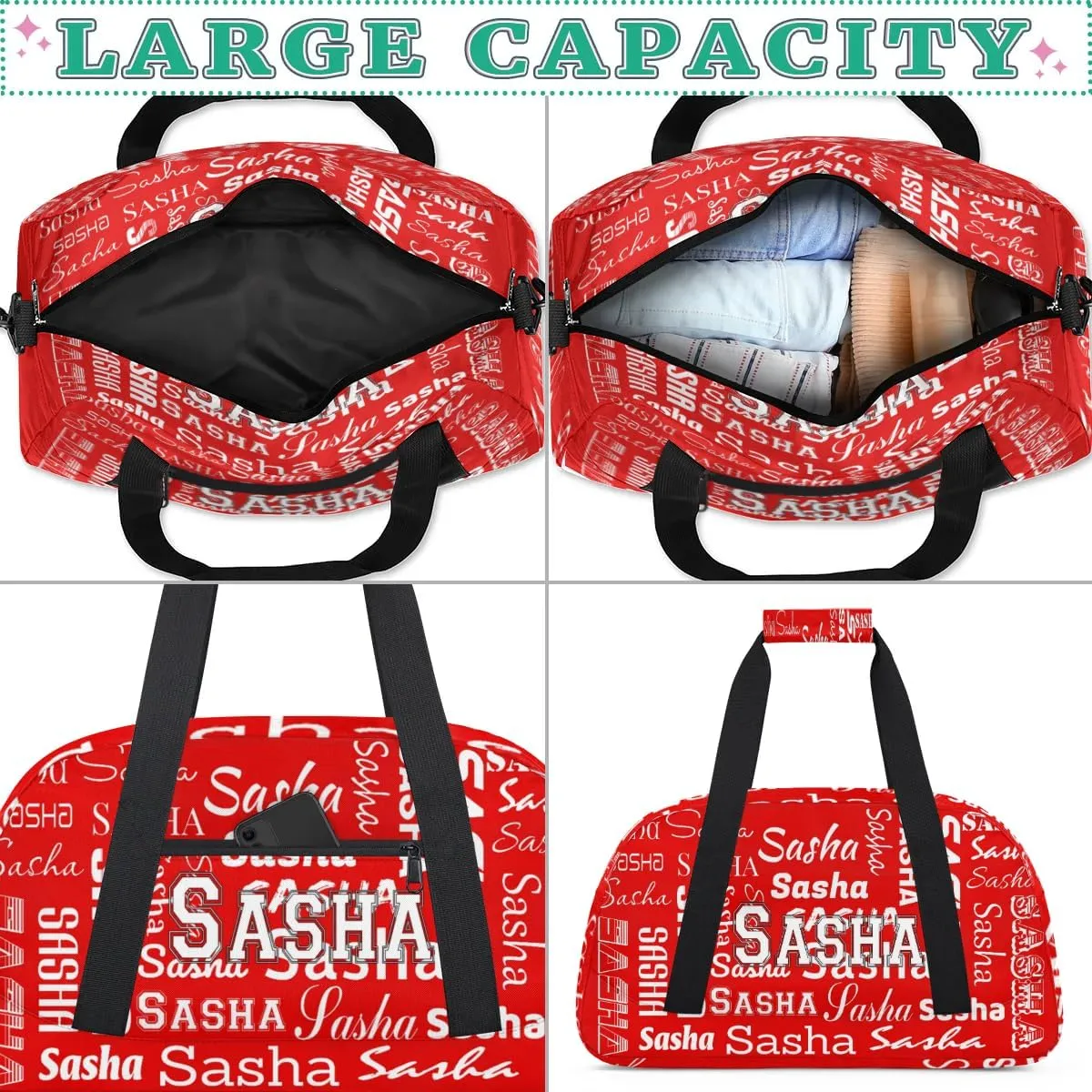 Custom Initial Dance Bag Gym Bag for Women, Monogrammed Personalized Sport Duffel Bag Weekender Bags Travel Duffel Bag Coral Red A Ballet Bags